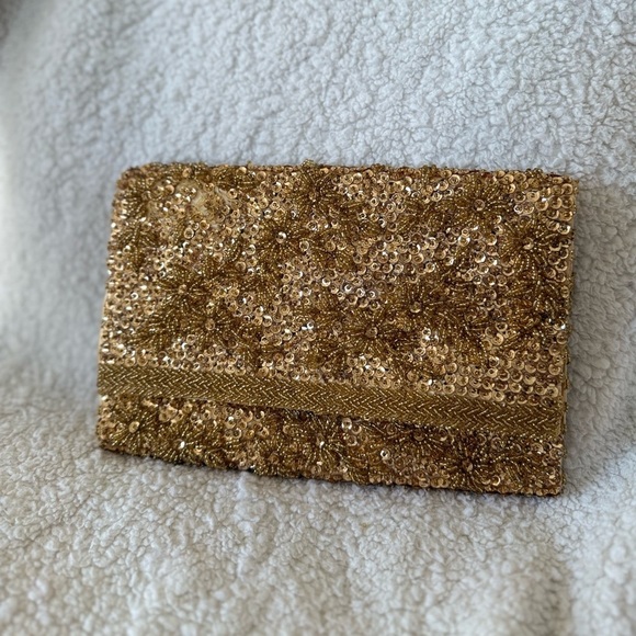 Star Brand Handbags - Vintage Star Brand Gold Beaded Sequin Evening Clutch